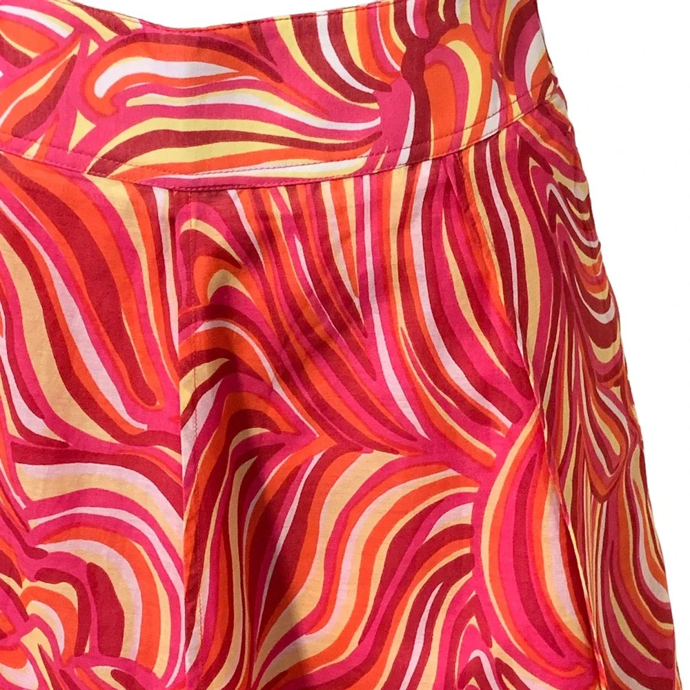 Etcetera Women's Cotton/Silk Pink Yellow Circle Midi Skirt Size 00
